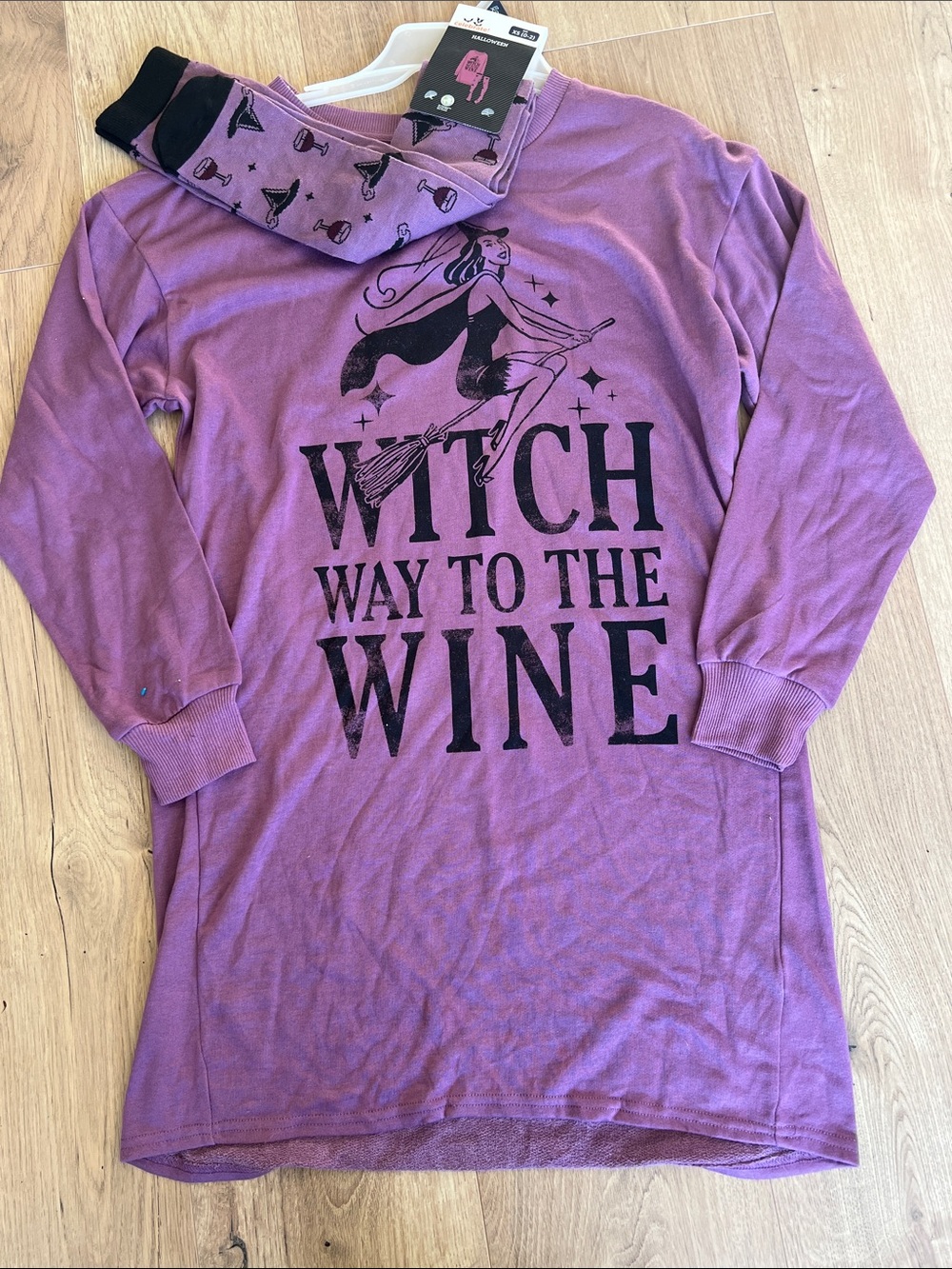 Witch Way to the Wine Purple Women's Nightshirt - Cozy Halloween Sleepwear